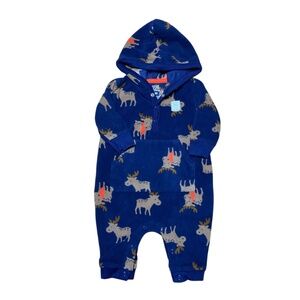 3 Month Carters moose fleece sleeper Blue hooded winter pajamas little explorer